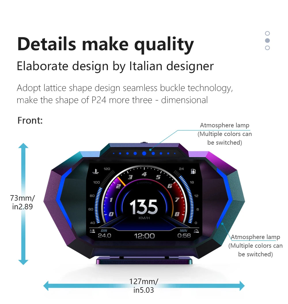 OBD + GPS HUD P24 Car OBD Head Up Display HUD on Board Computer Digital Speedometer Water Temp Fuel Consumption Slope Meter