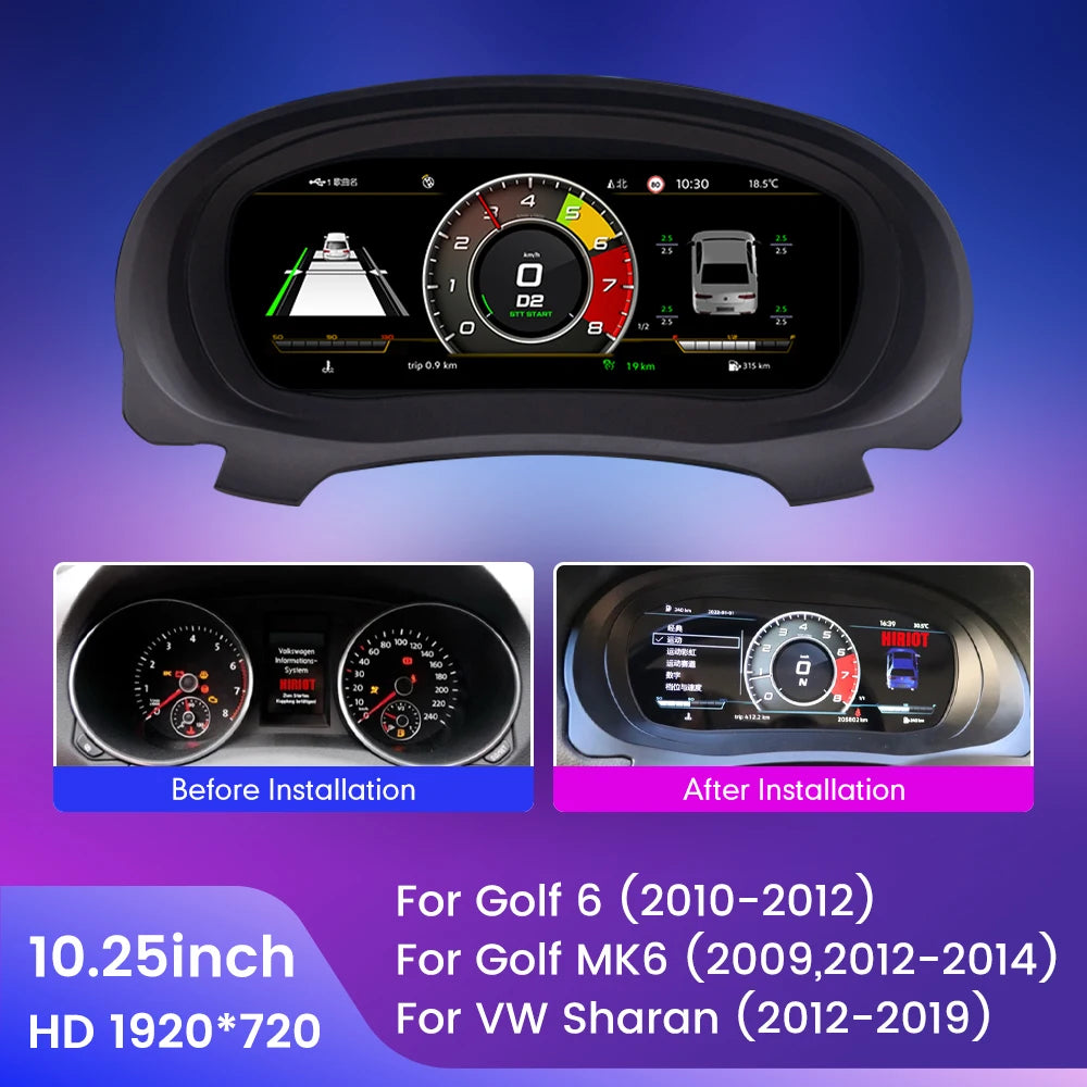 10.25" Car LCD Digital Dashboard Cluster For VW Variant Caddy Touran T6 EOS Sharan Golf 5 Virtual Instrument Paneel Cockpit