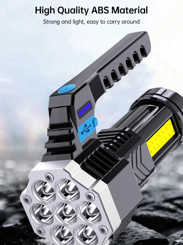 High Power LED Flashlight Powerful USB Rechargeable Torch Handheld Portable Outdoor Lamp Built-in Battery COB 7 LED Flashlights