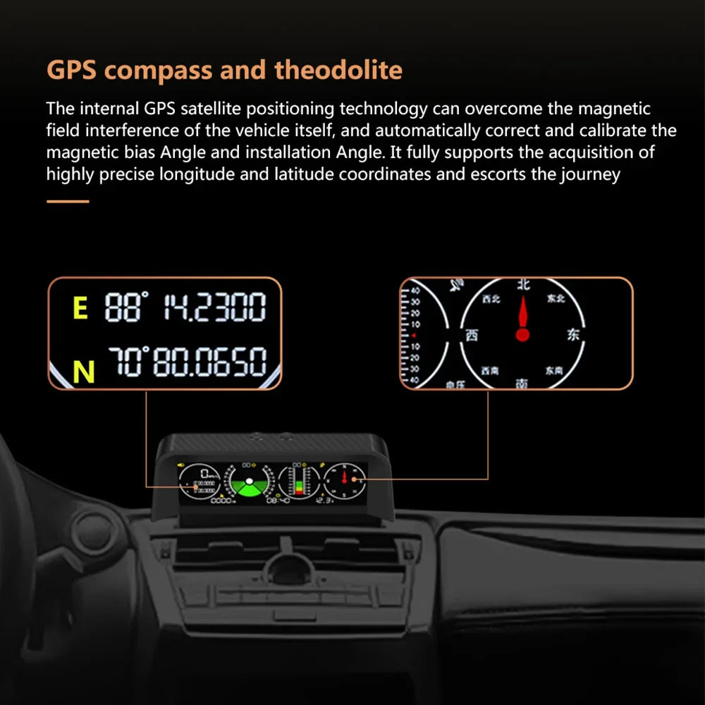 2023 New X91 TPMS Smart Slope Meter 4 in 1 GPS TPMS Tire Monitor Inclinometer Gague Tire temperature Overspeed reminder