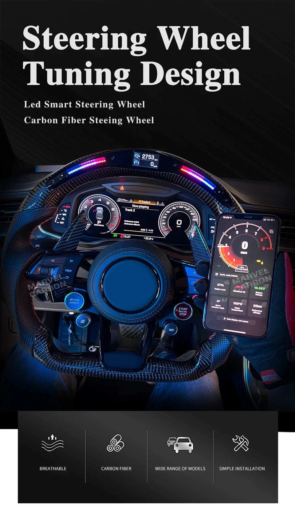 Steering Wheel Led Display Kit for 2000 Years After All Car Intelligent Driving Data Screen OHC Led Steering Wheel Kit