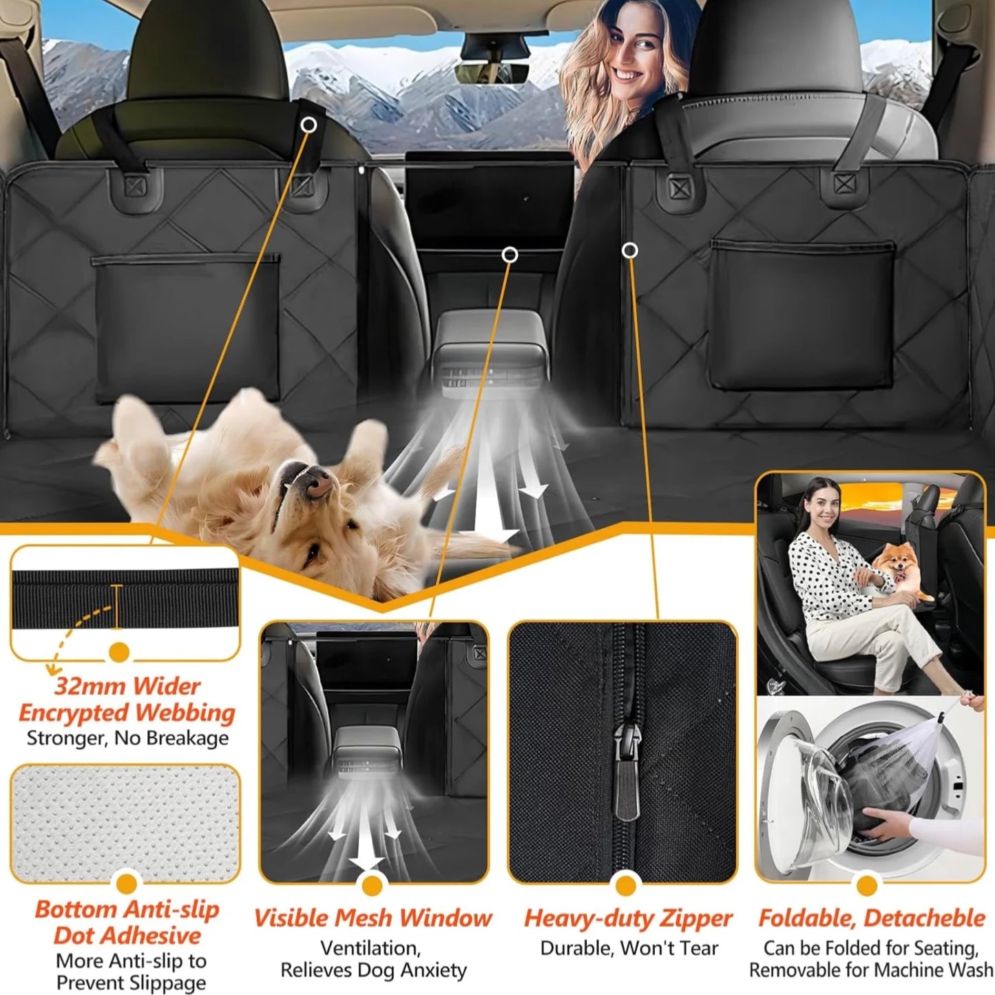 Ultimate Waterproof Dog Car Seat Cover - Scratch-Proof Hammock with Mesh Window - Secure Anti-Slip Design for Cars, SUVs & Truck