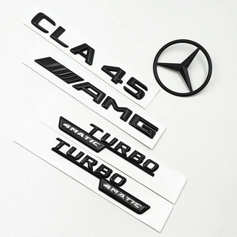 3D ABS Black CLA45 Logo TURBO 4MATIC Badge Car Rear Star Sticker Trunk AMG Emblem For Mercedes Benz CLA 45 AMG W117 Accessories