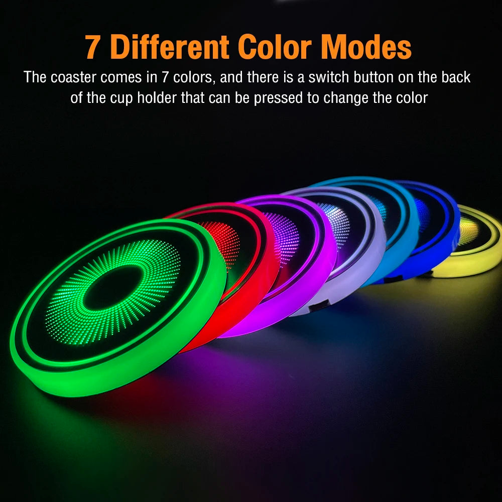 NEW Car Cup pad with LED Lights Rechargeable 7 Color-Changing Light Up Cup Holder Insert Coasters, Car Accessories for Teens