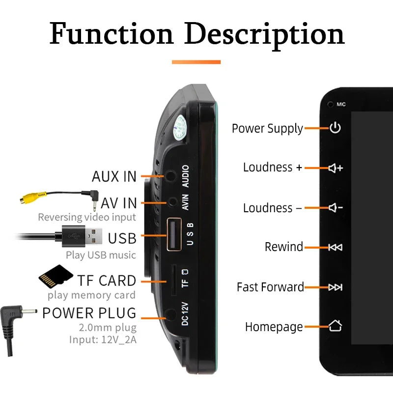 Hippcron 7inch Car Radio Multimedia Video Player Wireless Carplay And Wireless Android Auto Portable Universal Touch Screen