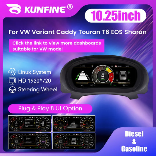 10.25" Car LCD Digital Dashboard Cluster For VW Variant Caddy Touran T6 EOS Sharan Golf 5 Virtual Instrument Paneel Cockpit