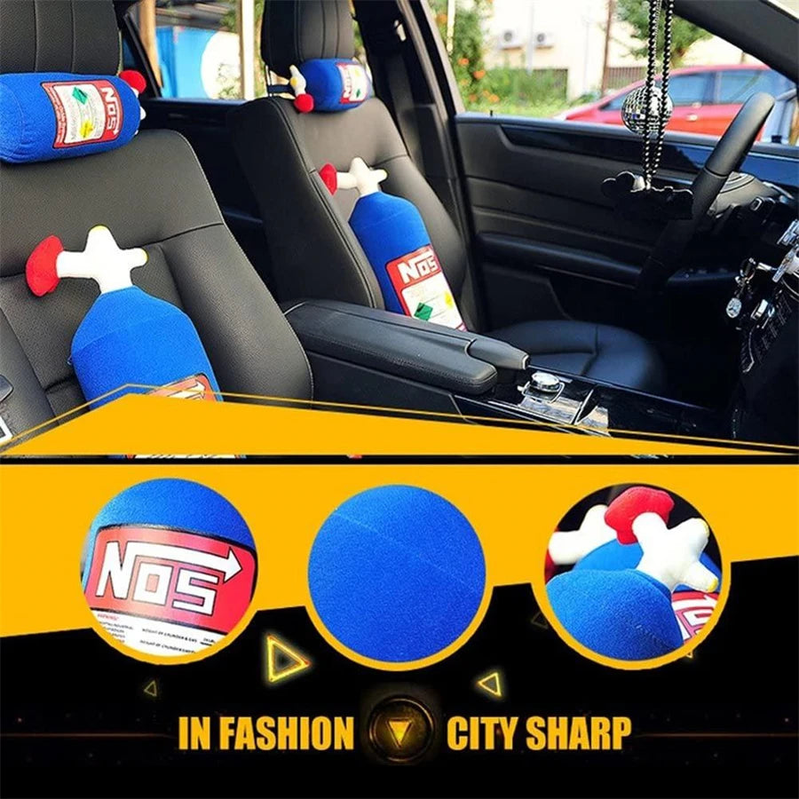 2023 New Car Neck Pillow Car Headrest for Driver Front Passenger Seat NOS Bottle Pillow Car Decor Headrest Cushion Plush Pillow