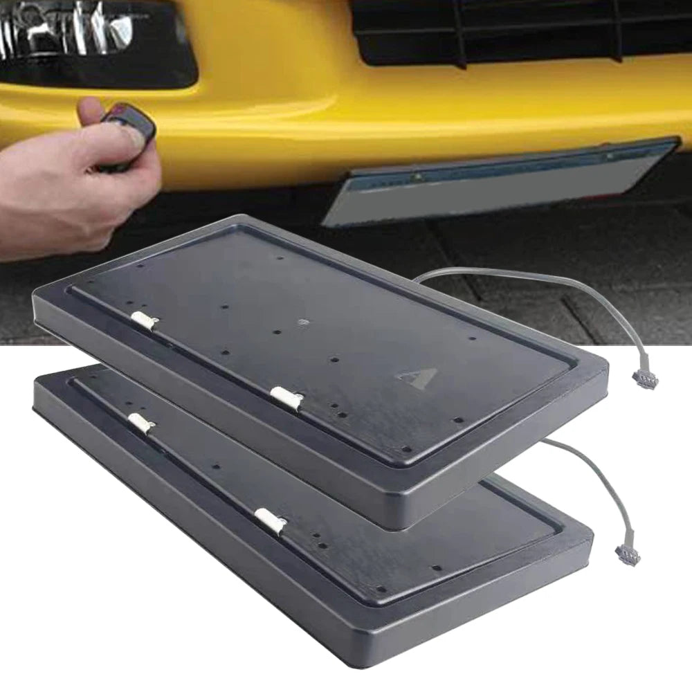 2pcs Electric Retractable Car License Plate Frame Bracket Flipper with Remote