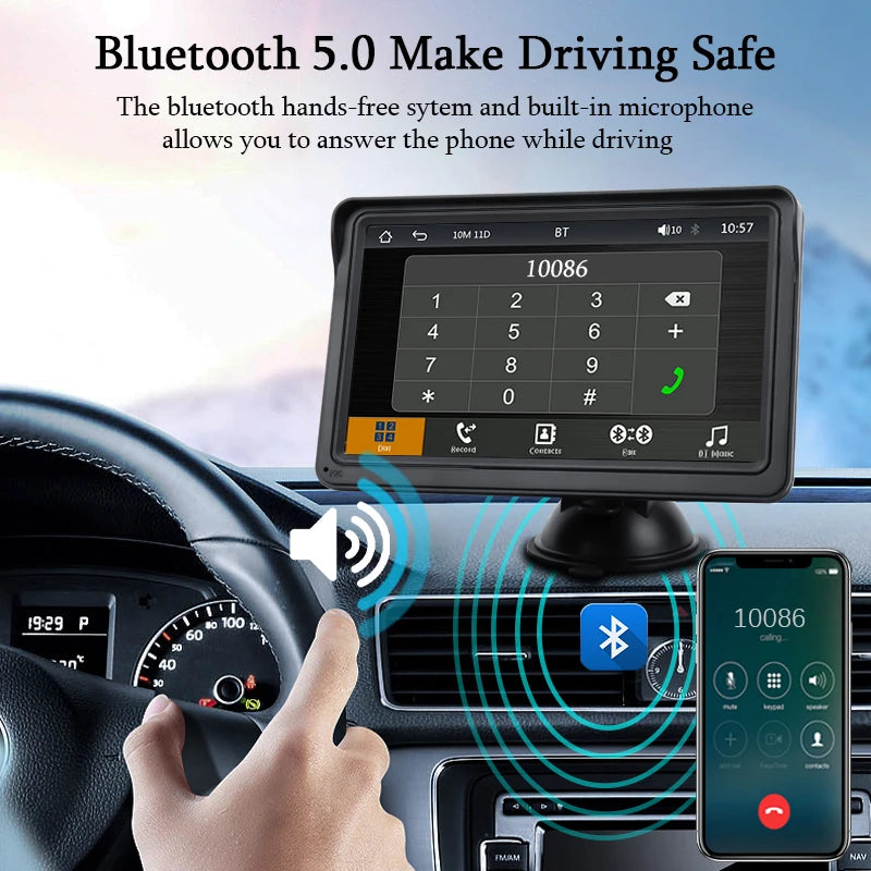 Hippcron 7inch Car Radio Multimedia Video Player Wireless Carplay And Wireless Android Auto Portable Universal Touch Screen