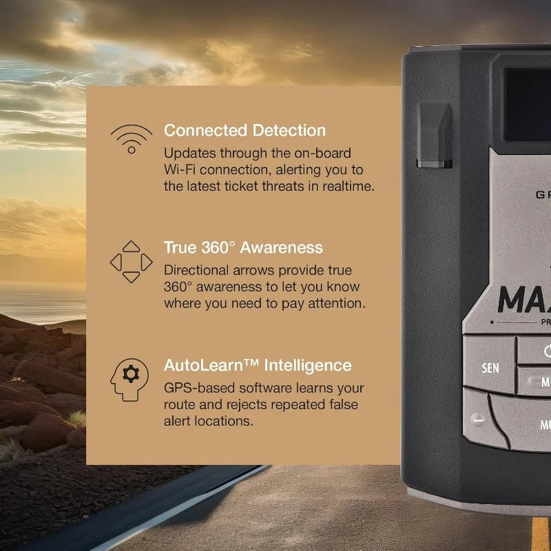 MAX 360c Laser Radar Detector - WiFi and Bluetooth Enabled, 360° Protection, Extreme Long Range, Voice Alerts