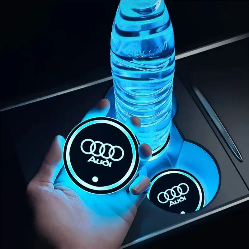 2Pcs Audi 7-Colorful USB Led Atmosphere Light Cup Luminous Coaster Holder For A1 A3 A4 A5 A7 Q2 Q3 Q5 Q7 Q8 Auto Accessories