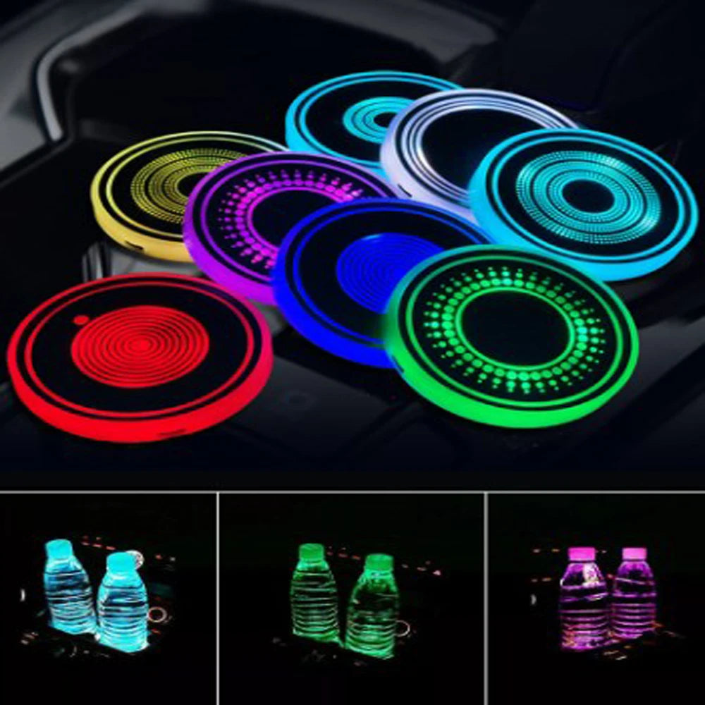 NEW Car Cup pad with LED Lights Rechargeable 7 Color-Changing Light Up Cup Holder Insert Coasters, Car Accessories for Teens