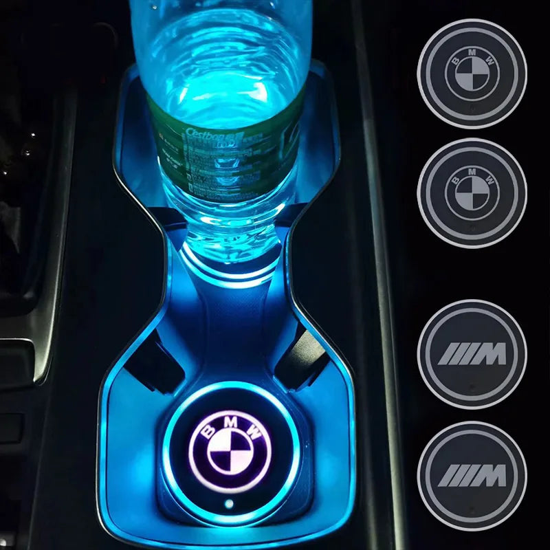 1/2pcs Car LED Luminous Water Cup Holder Coaster Light For BMW M M2 E30 E39 E46 E53 E60 G30 F10 F11 E53 E60 1 2 3 5 Series X1 X3