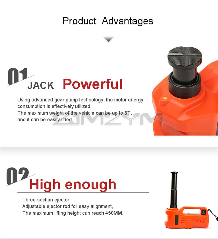 12V 3Ton 5Ton 150W Rated Power 13A Max.Current Car Electric Tire Lifting Car Jacks Hydraulic Air Infatable Car Floor Jack