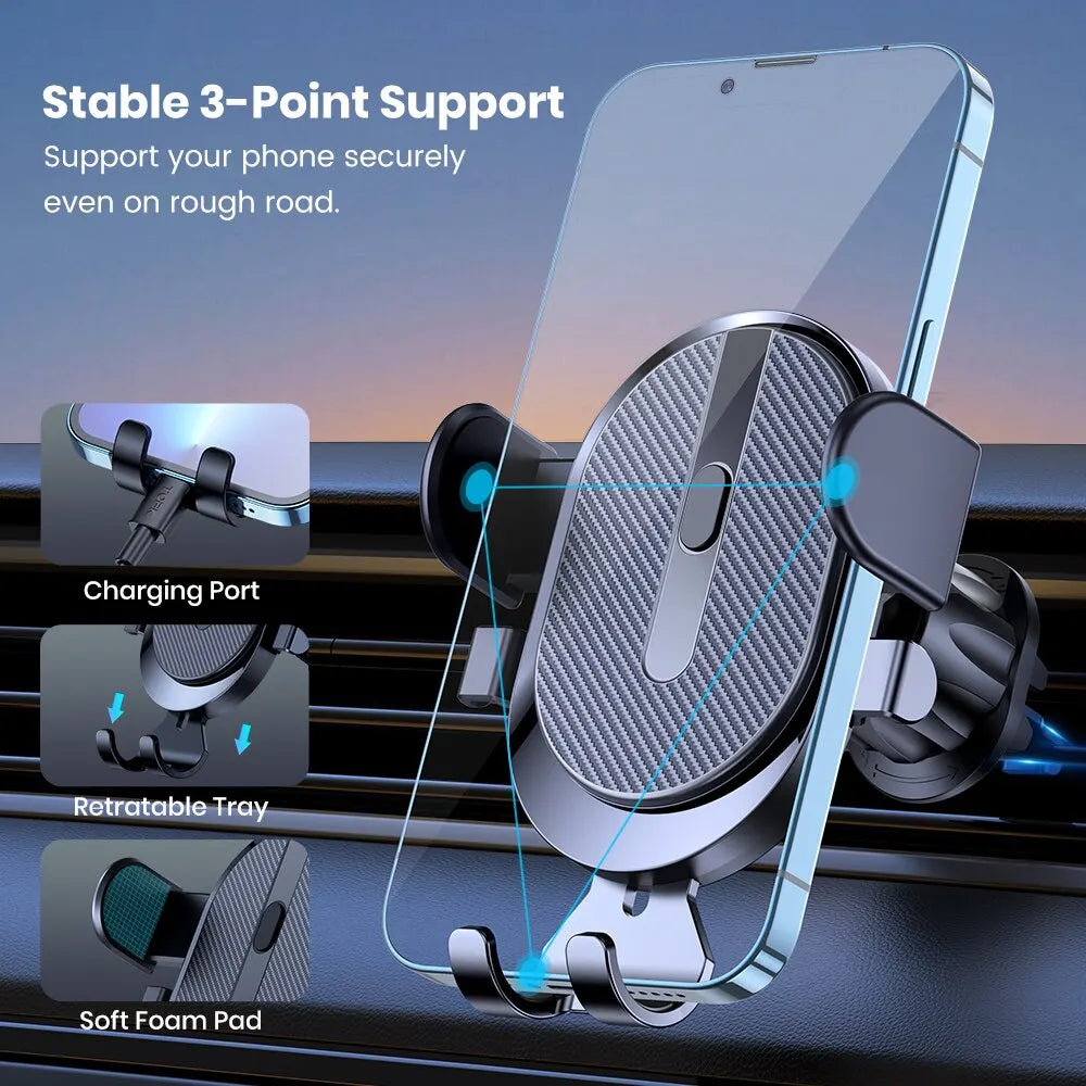 Gravity Car Phone Holder Air Vent Hook Phone Mount 360 Degree Rotation Smart Phone Holder for Car One-Hand Placement for iPhone