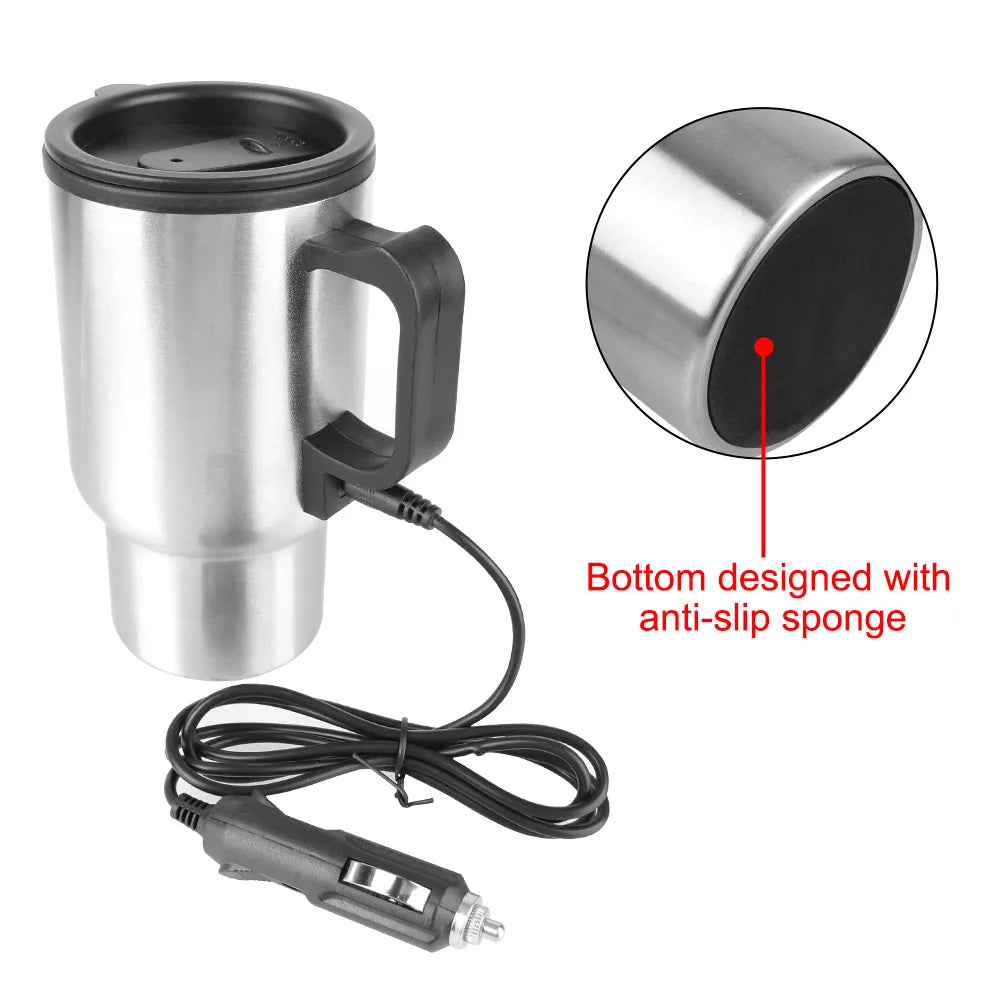 Electric Heating Car Kettle Vehicle Heating Cup 12V 450ml Stainless Steel Camping Travel Kettle Water Coffee Milk Thermal Mug