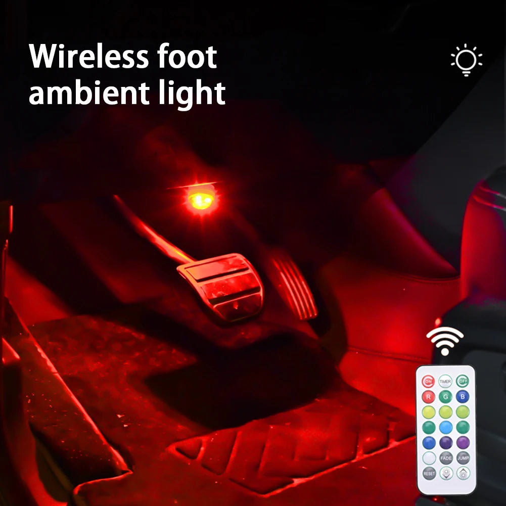 LED Car Interior Ambient Light Remote Control Decoration Auto Roof Foot Atmosphere Lamp Bicycle Tail Light Wireless Adhesive