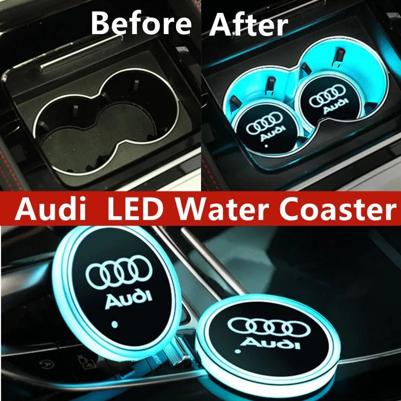 2Pcs Audi 7-Colorful USB Led Atmosphere Light Cup Luminous Coaster Holder For A1 A3 A4 A5 A7 Q2 Q3 Q5 Q7 Q8 Auto Accessories