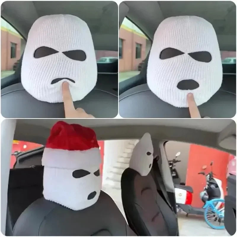 2pcs Car Seat Headrest Cover Mask Person Knitted Headgear Headrest Cover Decoration Car Anti-theft Warning Universal Decoration