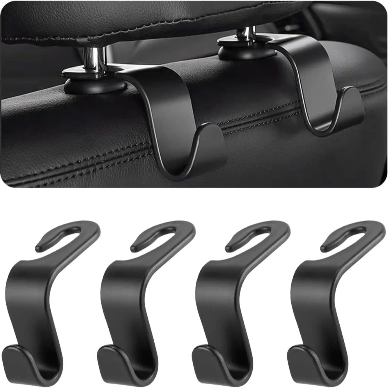 Universal Car Seat Headrest Hook 4 Pack for Back Seat Storage Organizer for Handbags Purses Clothes and Coats