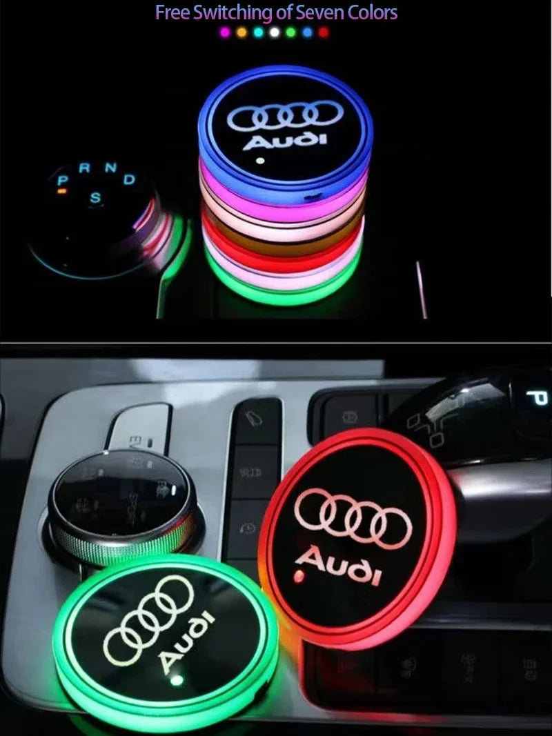 2Pcs Audi 7-Colorful USB Led Atmosphere Light Cup Luminous Coaster Holder For A1 A3 A4 A5 A7 Q2 Q3 Q5 Q7 Q8 Auto Accessories