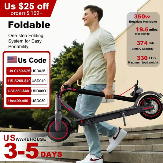 HEZZO 36V 350W 15.6MPH Electric Scooter HS-04Pro 10.4Ah 18mile Self-Balance Lightweight 8.5"Tire Folding Kick Escooter Smart App