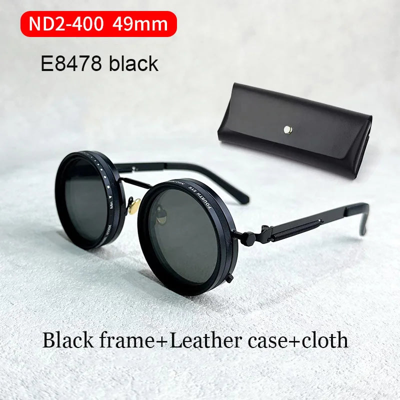 Pure Handmade ND9 Adjustable Dimming Sunglasses Retro Punk Round Men Outdoor Filter UV400 Polarized Driving Sun Glasses