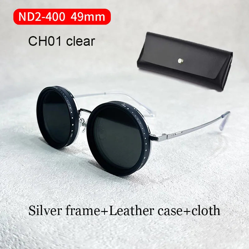 Pure Handmade ND9 Adjustable Dimming Sunglasses Retro Punk Round Men Outdoor Filter UV400 Polarized Driving Sun Glasses