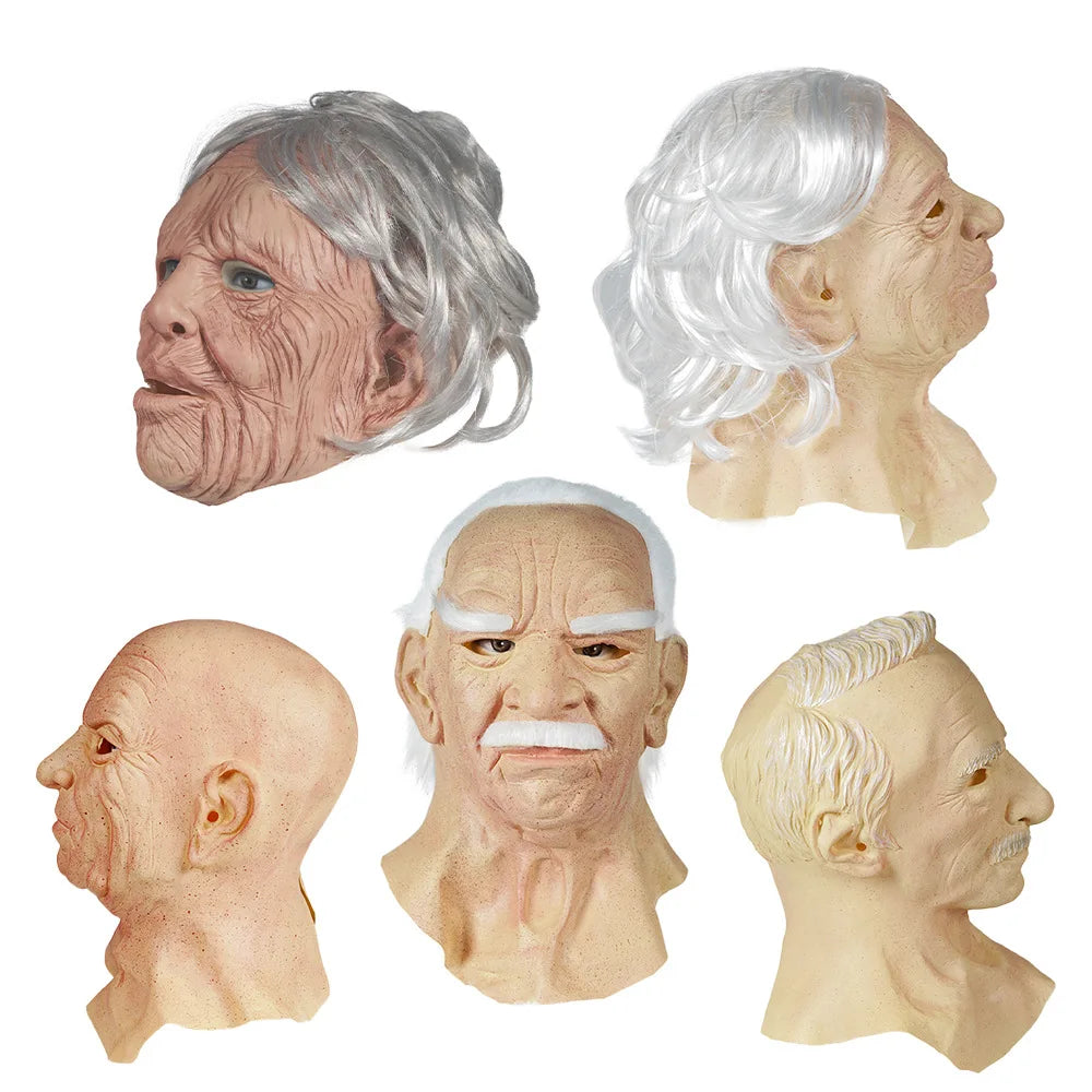 Woman Man Mask full Head Face Realistic Silicone Grandpa Grandma Mask Simulation Supplies Halloween Party Cosplay Props