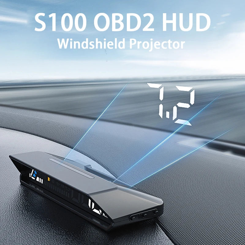 S100 Auto HUD OBD2 Head Up Display Projection on Glass Car Speed Windshield Projector Speedometer Alarm Electronic Accessories