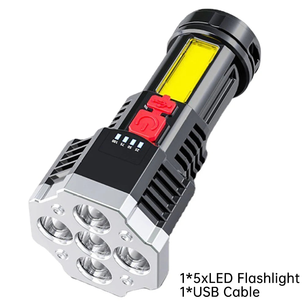 High Power LED Flashlight Powerful USB Rechargeable Torch Handheld Portable Outdoor Lamp Built-in Battery COB 7 LED Flashlights