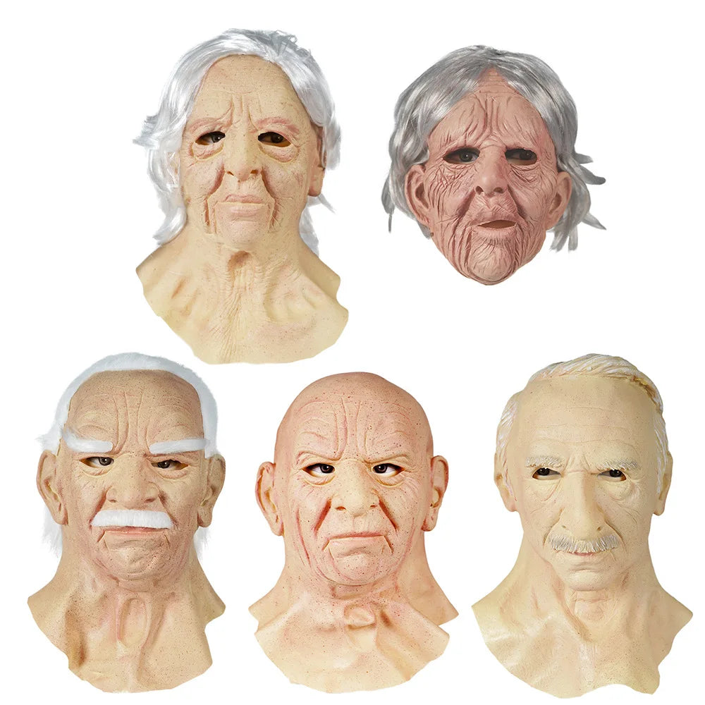 Woman Man Mask full Head Face Realistic Silicone Grandpa Grandma Mask Simulation Supplies Halloween Party Cosplay Props